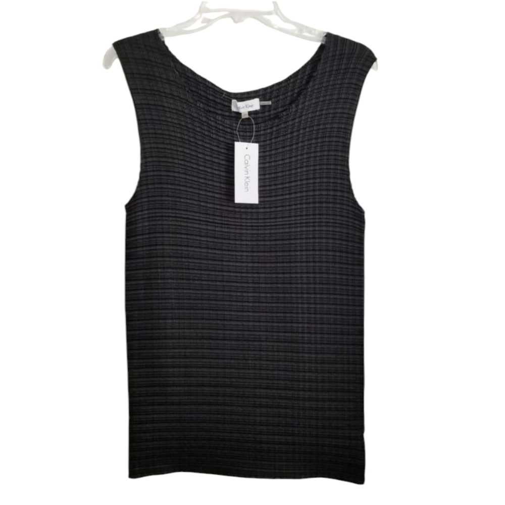 Calvin Klein Women's Top Size S/M Small Medium Black Sleeveless Textured Stretch